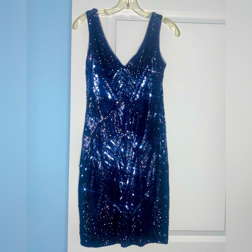 Sequined Navy Blue Cocktail Dress